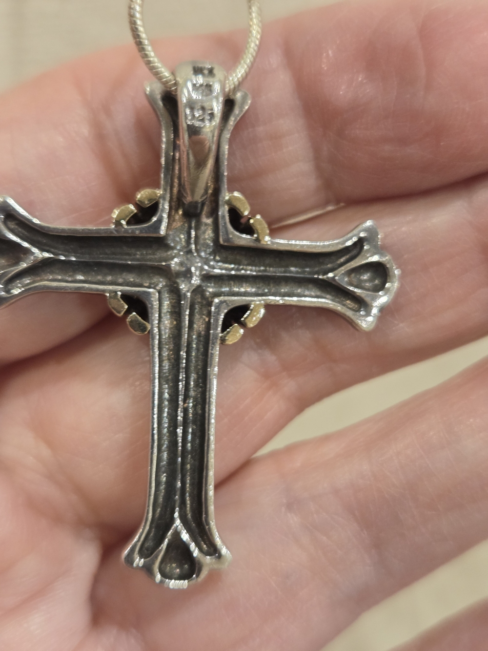 Two-Tone Cross Pendant Necklace in Sterling - Picture 3 of 7